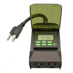 15-Amp 7-Day Outdoor Plug-In Dual-Outlet Digital Timer, Black by Woods