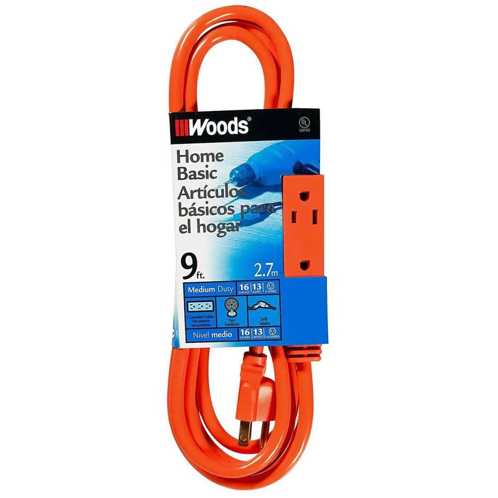 9 ft. 16/3 SJTW Multi-Outlet (3) Indoor Light-Duty Extension Cord with Cube Power Tap by Woods 1 9 ft. 16/3 SJTW Multi-Outlet (3) Indoor Light-Duty Extension Cord with Cube Power Tap by Woods