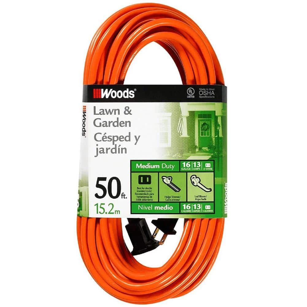 50 ft. 16/2 SJTW Outdoor Light-Duty Extension Cord in Orange by Woods 1 50 ft. 16/2 SJTW Outdoor Light-Duty Extension Cord in Orange by Woods