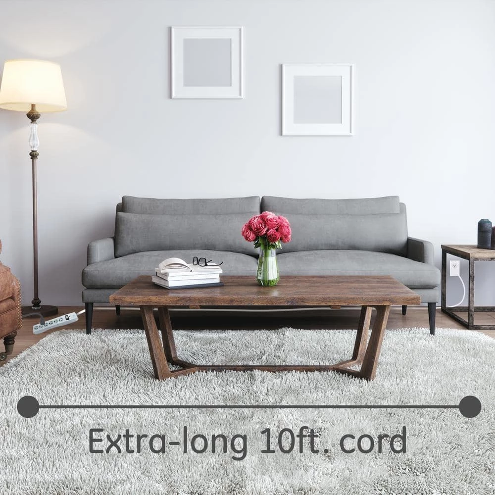 10 ft. 16/3 6-Outlet 800J Surge Protector Power Strip Extension Cord, White 3 10 ft. 16/3 6-Outlet 800J Surge Protector Power Strip Extension Cord, White - Image 3