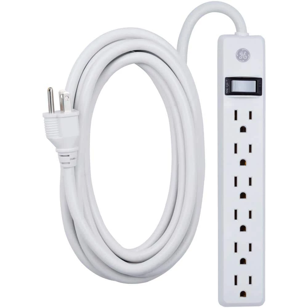 6-Outlet Grounded Power Strip with 12 ft. Long Extension Cord in White by GE 1 6-Outlet Grounded Power Strip with 12 ft. Long Extension Cord in White by GE