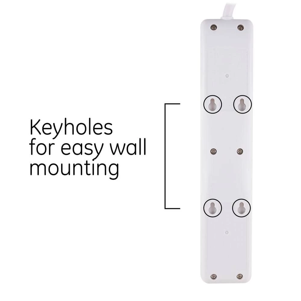 4-Outlet 2 USB Port Surge Protector with 6 ft. Cord, White 6 4-Outlet 2 USB Port Surge Protector with 6 ft. Cord, White - Image 6