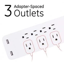 7-Outlet 1,080-Joules Surge Protector with 2-USB Ports and 15 ft. Cord, White -Home Electronics Shop white 7 outlets and 2 usb ports 15 ft cord ge tablets accessories 36362 1f 1000