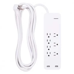 7-Outlet 1,080-Joules Surge Protector with 2-USB Ports and 15 ft. Cord, White