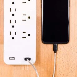 7-Outlet 1,080-Joules Surge Protector with 2-USB Ports and 15 ft. Cord, White -Home Electronics Shop white 7 outlets and 2 usb ports 15 ft cord ge tablets accessories 36362 76 1000