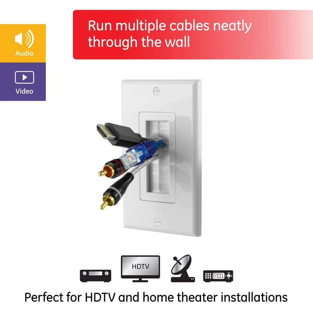 1-Gang Brush Pass-Through Wall Plate (1-Pack) - White by GE 2 1-Gang Brush Pass-Through Wall Plate (1-Pack) - White by GE - Image 2