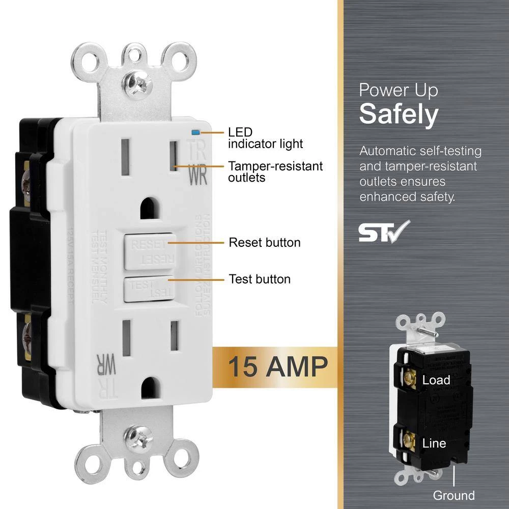15 Amp Tamper Resistant Weather Resistant GFCI Duplex Outlet Receptacle, White by GE 2 15 Amp Tamper Resistant Weather Resistant GFCI Duplex Outlet Receptacle, White by GE - Image 2