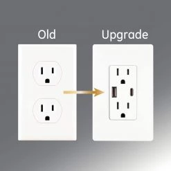 1 USB-A 1 USB-C In-Wall 2-Outlet 2-USB Receptacle, White by GE -Home Electronics Shop white ge electrical outlets receptacles 40838 44 1000
