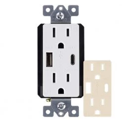 1 USB-A 1 USB-C In-Wall 2-Outlet 2-USB Receptacle, White by GE