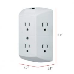 6-Outlet Grounded Tap with Resettable Circuit Breaker, (2-Pack) by GE -Home Electronics Shop white ge electrical outlets receptacles 46854 1f 1000