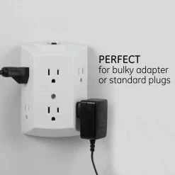 6-Outlet Grounded Tap with Resettable Circuit Breaker, (2-Pack) by GE -Home Electronics Shop white ge electrical outlets receptacles 46854 44 1000