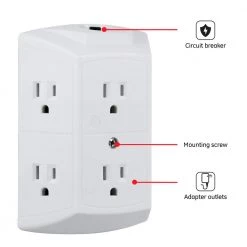 6-Outlet Grounded Tap with Resettable Circuit Breaker, (2-Pack) by GE -Home Electronics Shop white ge electrical outlets receptacles 46854 4f 1000