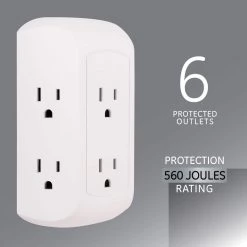 6-Outlet Wall Tap Surge Protector, 560J, White, (2-Pack) -Home Electronics Shop white ge electrical outlets receptacles 47847 4f 1000