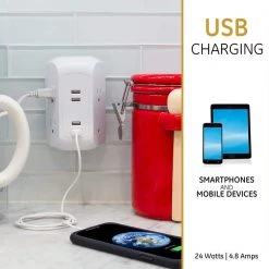 4-Outlet Grounded Wall Tap Surge Protector Adapter with 4 USB Ports, 560J, White, (2-Pack) 9 4-Outlet Grounded Wall Tap Surge Protector Adapter with 4 USB Ports, 560J, White, (2-Pack) -Home Electronics Shop white ge electrical outlets receptacles 50036 1f 1000