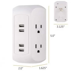 4-Outlet Grounded Wall Tap Surge Protector Adapter with 4 USB Ports, 560J, White, (2-Pack) 10 4-Outlet Grounded Wall Tap Surge Protector Adapter with 4 USB Ports, 560J, White, (2-Pack) -Home Electronics Shop white ge electrical outlets receptacles 50036 44 1000