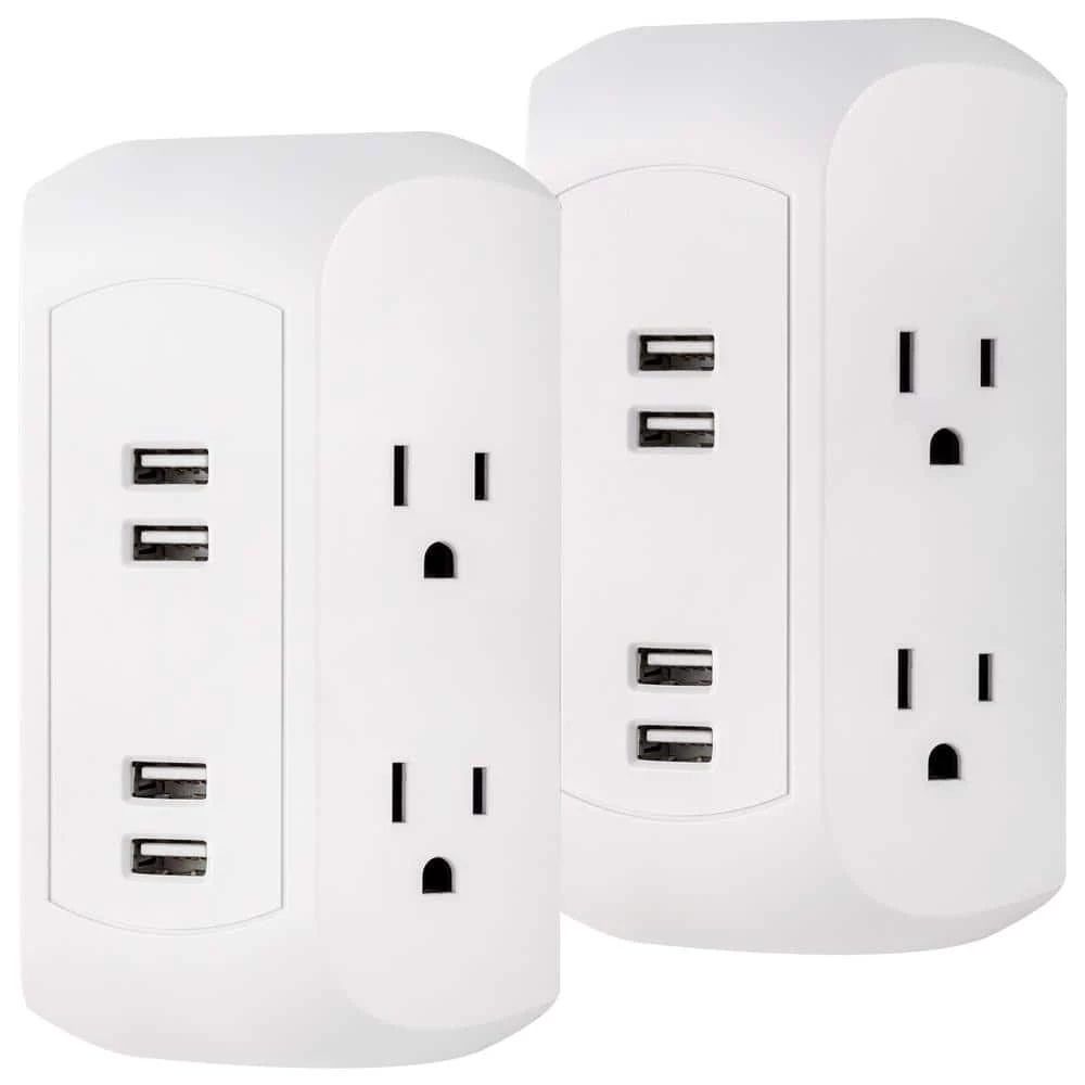 4-Outlet Grounded Wall Tap Surge Protector Adapter with 4 USB Ports, 560J, White, (2-Pack) 1 4-Outlet Grounded Wall Tap Surge Protector Adapter with 4 USB Ports, 560J, White, (2-Pack)