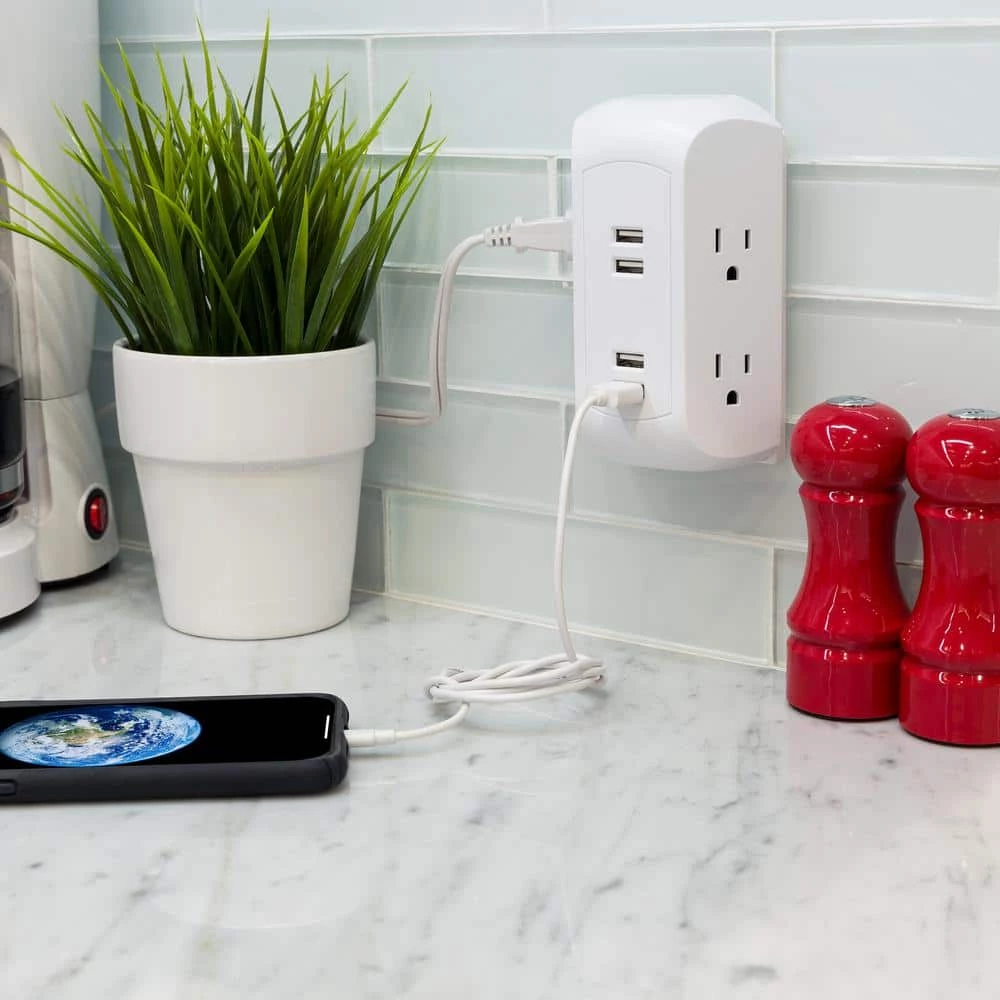 4-Outlet Grounded Wall Tap Surge Protector Adapter with 4 USB Ports, 560J, White, (2-Pack) 6 4-Outlet Grounded Wall Tap Surge Protector Adapter with 4 USB Ports, 560J, White, (2-Pack) - Image 6