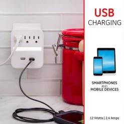 3-Outlet 440J Surge Protector Outlet Extender with USB Hub and Night Light, White, (2-Pack) -Home Electronics Shop white ge electrical outlets receptacles 50049 1f 1000