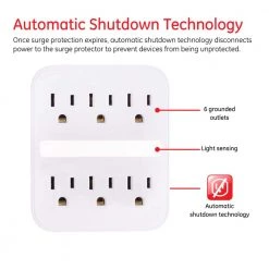 6-Outlet Grounded Surge Protector Wall Tap Adapter with Light Sensing Night Light, (2-Pack) -Home Electronics Shop white ge electrical outlets receptacles 50050 1f 1000