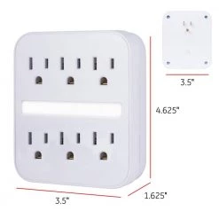 6-Outlet Grounded Surge Protector Wall Tap Adapter with Light Sensing Night Light, (2-Pack) -Home Electronics Shop white ge electrical outlets receptacles 50050 44 1000
