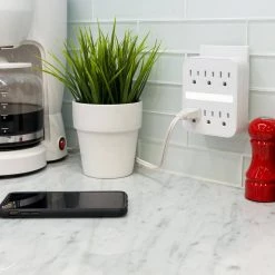 6-Outlet Grounded Surge Protector Wall Tap Adapter with Light Sensing Night Light, (2-Pack) -Home Electronics Shop white ge electrical outlets receptacles 50050 76 1000