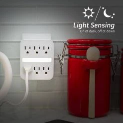 6-Outlet Grounded Surge Protector Wall Tap Adapter with Light Sensing Night Light, (2-Pack) -Home Electronics Shop white ge electrical outlets receptacles 50050 fa 1000