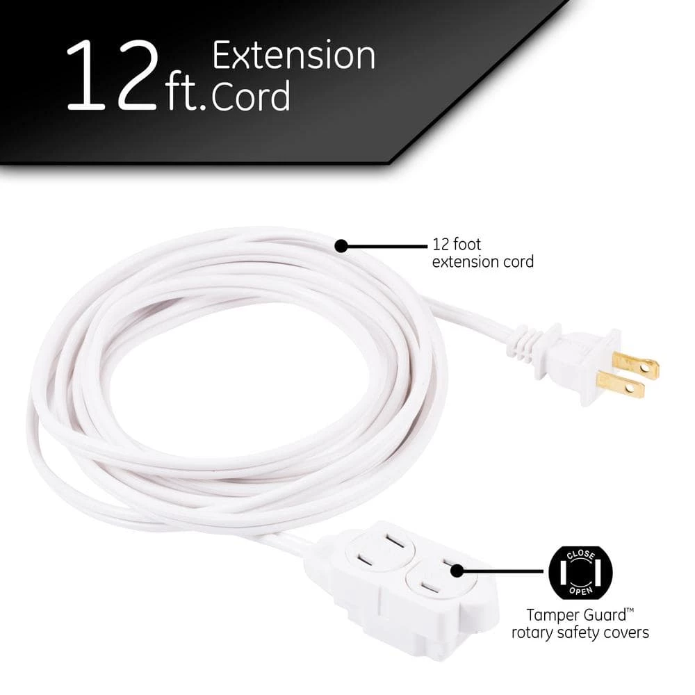 12 ft. 16/3 3-Outlet Polarized Extension Cord, White by GE 2 12 ft. 16/3 3-Outlet Polarized Extension Cord, White by GE - Image 2