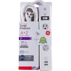 8 ft. Cord 4-Outlet 2 USB Port Surge Protector 12 8 ft. Cord 4-Outlet 2 USB Port Surge Protector -Home Electronics Shop white ge surge protectors 25798 fa 1000