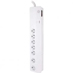 3 ft. 7-Outlet Surge Protector Power Strip, White -Home Electronics Shop white ge surge protectors 34768 4f 1000