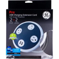 8 ft. 16/3 450J 3-Outlet 2 USB Surge Protector Power Strip, White/Gray -Home Electronics Shop white gray ge surge protectors 41386 76 1000