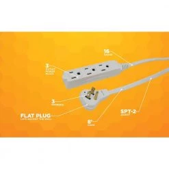 8 ft. 16/3 SPT-2 Indoor Light-Duty Flat Plug Extension Cord by Woods 9 8 ft. 16/3 SPT-2 Indoor Light-Duty Flat Plug Extension Cord by Woods -Home Electronics Shop white woods general purpose cords 2241 4f 1000