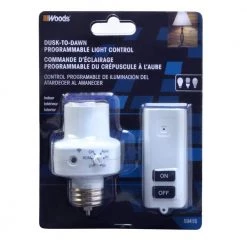 2-5-8 Hour Photocell Control Light Socket Timer with Wireless Remote Control, White by Woods