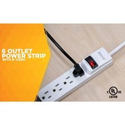8 ft. 6-Outlet Power Strip with Power Light Indicator by Woods -Home Electronics Shop white woods power strips 41436 1f 1000