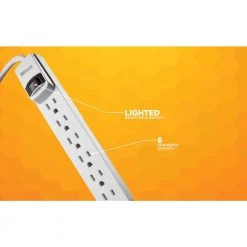 8 ft. 6-Outlet Power Strip with Power Light Indicator by Woods -Home Electronics Shop white woods power strips 41436 44 1000