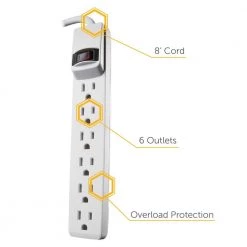 8 ft. 6-Outlet Power Strip with Power Light Indicator by Woods -Home Electronics Shop white woods power strips 41436 c3 1000