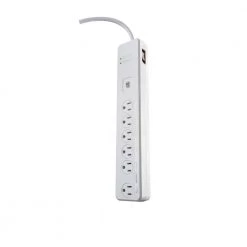 5 ft. 6-Outlet 1080-Joule Surge Protector Power Strip with Remote Control and Safety Covers by Woods