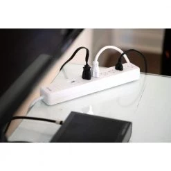 5 ft. 6-Outlet 1080-Joule Surge Protector Power Strip with Remote Control and Safety Covers by Woods -Home Electronics Shop white woods power strips 41715 76 1000