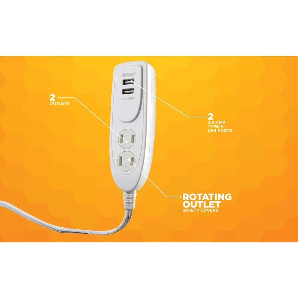 4 ft. 2-Outlet Desktop Surge Protector and USB Charger Extension Cord by Woods 4 4 ft. 2-Outlet Desktop Surge Protector and USB Charger Extension Cord by Woods - Image 4