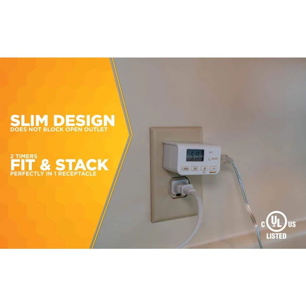 10 Amp Indoor Plug-In Daily Lamp Slim Fit Simple Set Single-Outlet Digital Timer, White (2-Pack) by Woods 6 10 Amp Indoor Plug-In Daily Lamp Slim Fit Simple Set Single-Outlet Digital Timer, White (2-Pack) by Woods - Image 6