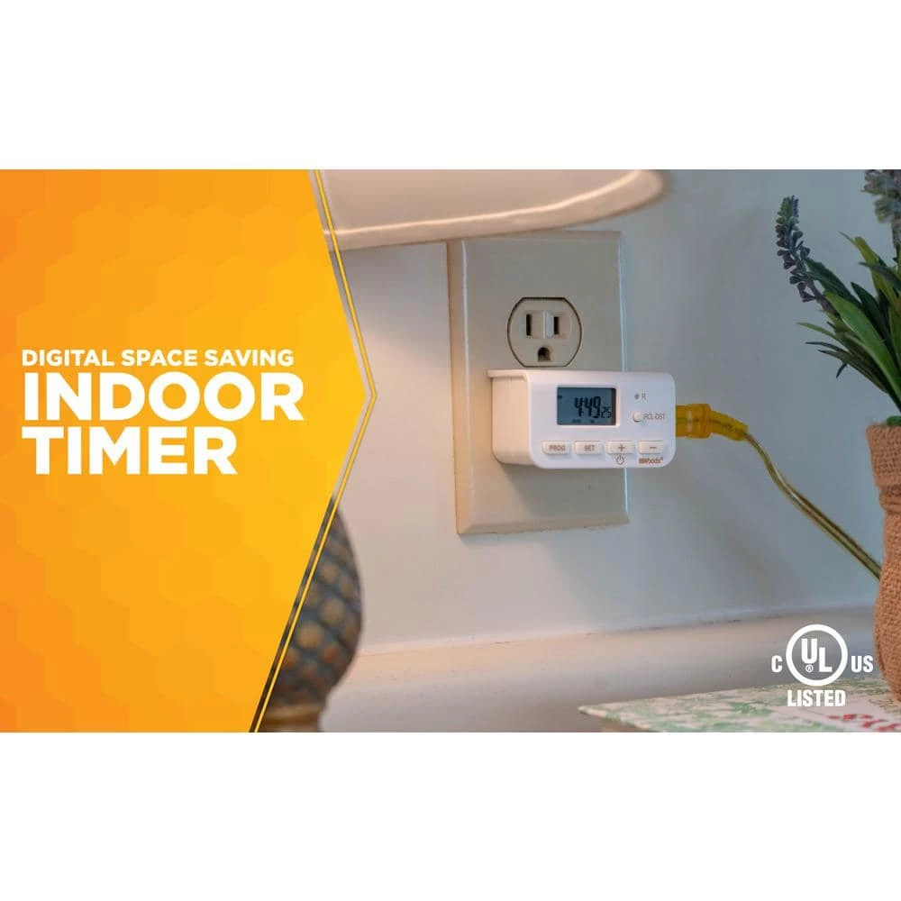 10 Amp Indoor Plug-In Daily Lamp Slim Fit Simple Set Single-Outlet Digital Timer, White (2-Pack) by Woods 3 10 Amp Indoor Plug-In Daily Lamp Slim Fit Simple Set Single-Outlet Digital Timer, White (2-Pack) by Woods - Image 3