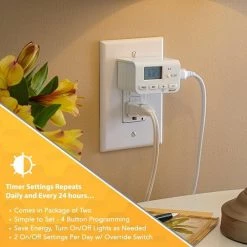 10-Amp Indoor Plug-In Daily Lamp Slim Fit Simple Set Single-Outlet Digital Timer, White by Woods -Home Electronics Shop white woods timers 50027wd 40 1000