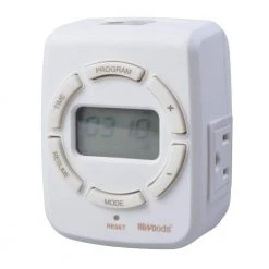 15-Amp 7-Day Indoor Plug-In Astronomical Dual-Outlet Digital Timer, White by Woods