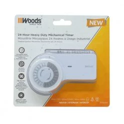 24 Hour Heavy Duty Indoor Plug-In Grounded Outlet Mechanical Timer by Woods -Home Electronics Shop white woods timers 50102wd c3 1000