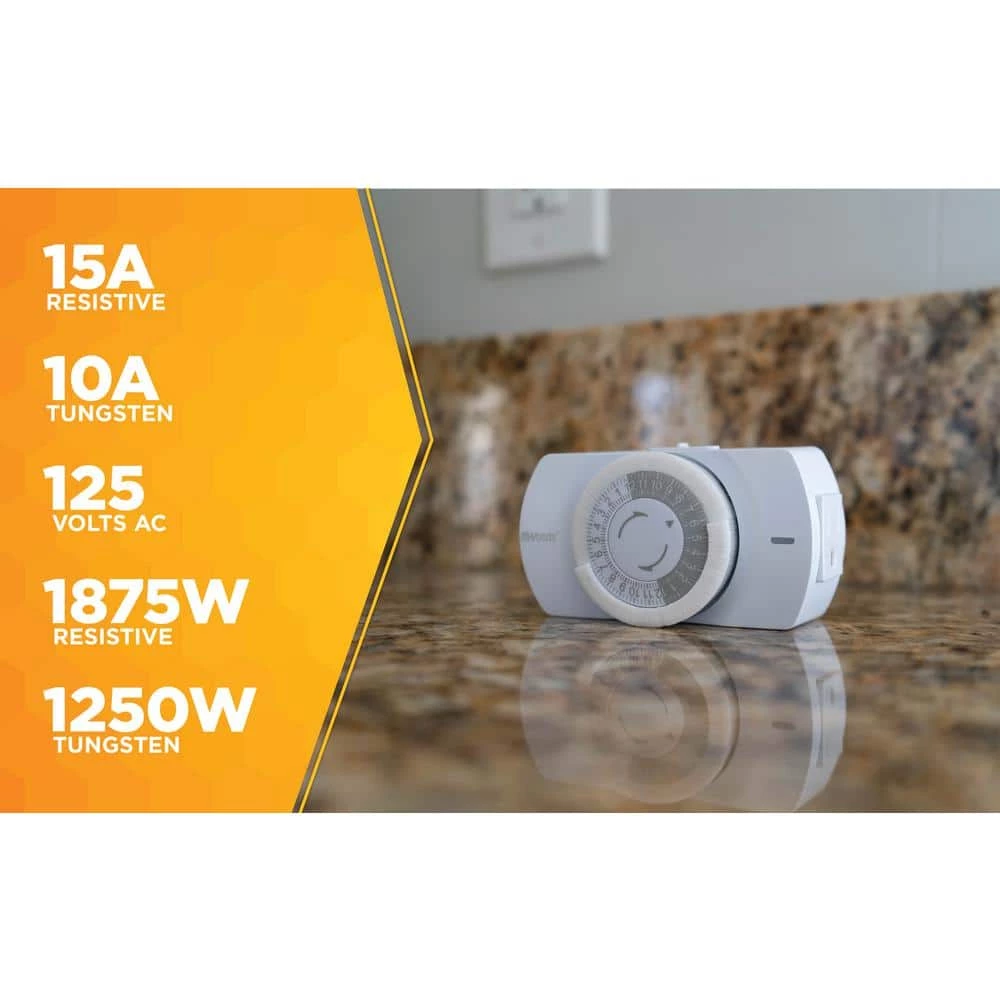 24 Hour Heavy Duty Indoor Plug-In Grounded Outlet Mechanical Timer by Woods 5 24 Hour Heavy Duty Indoor Plug-In Grounded Outlet Mechanical Timer by Woods - Image 5