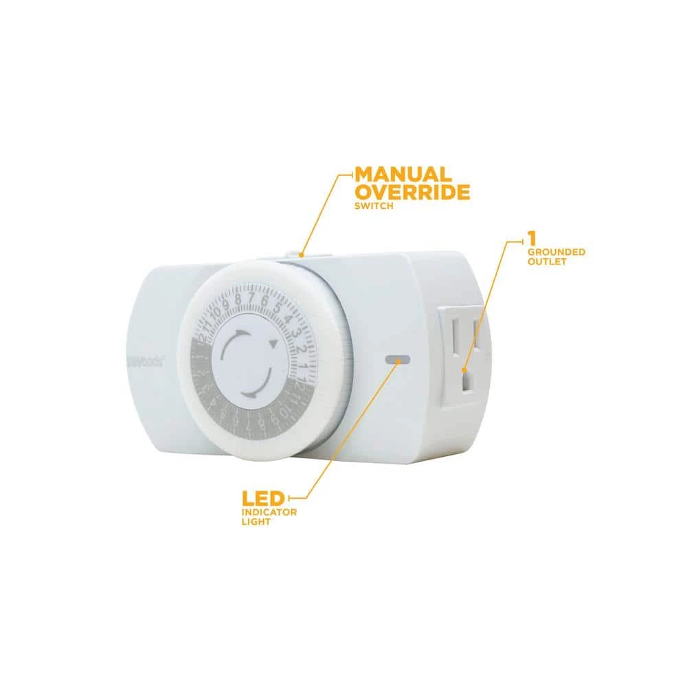 24 Hour Heavy Duty Indoor Plug-In Grounded Outlet Mechanical Timer by Woods 6 24 Hour Heavy Duty Indoor Plug-In Grounded Outlet Mechanical Timer by Woods - Image 6