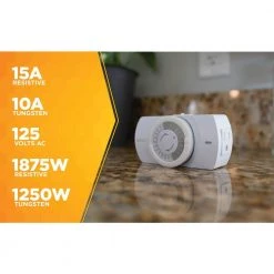 24 Hour Heavy Duty Indoor Plug-In Grounded Outlet Mechanical Timer with Nightlight by Woods -Home Electronics Shop white woods timers 50104wd 66 1000