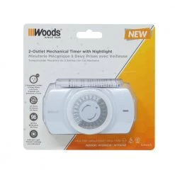 24 Hour Heavy Duty Indoor Plug-In Grounded Outlet Mechanical Timer with Nightlight by Woods -Home Electronics Shop white woods timers 50104wd c3 1000