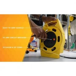 25 ft. 16/3 Outdoor Multi-Outlet (4) Portable Extension Cord Reel Power Station by Woods -Home Electronics Shop woods extension cord reels 2801 1f 1000