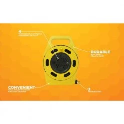 25 ft. 16/3 Outdoor Multi-Outlet (4) Portable Extension Cord Reel Power Station by Woods -Home Electronics Shop woods extension cord reels 2801 4f 1000