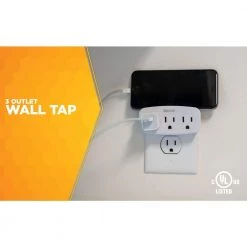 3-Outlet Wall Tap with Phone Cradle by Woods -Home Electronics Shop woods outlet adapters converters 41013 c3 1000